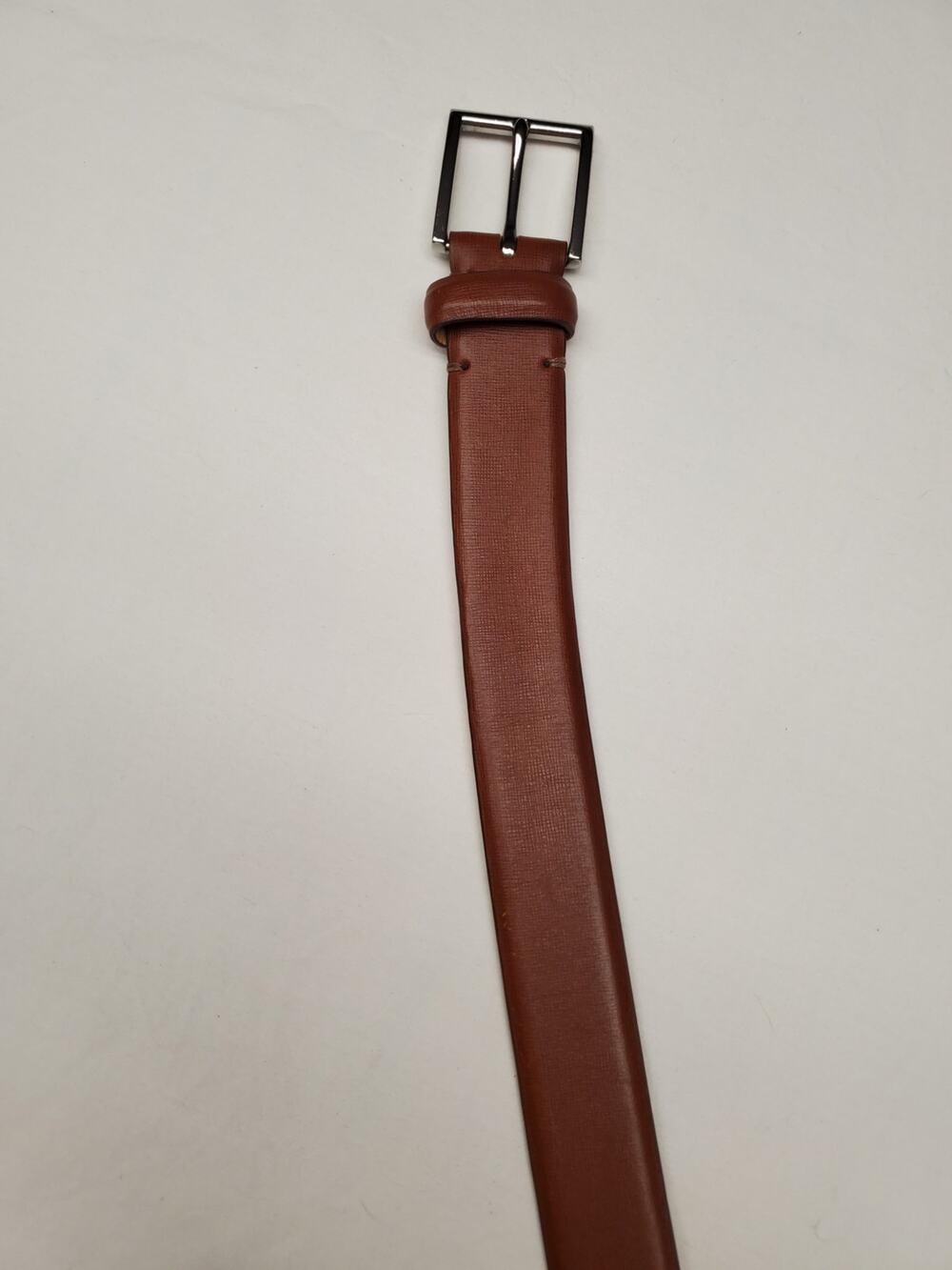 Cole Haan Mens Leather Belt Size 42 Brown Saffiano Dress Silver Buckle CHRM31260